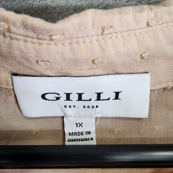 Women's Beige Gilli Blouse Top Button-Up Polka Dot Pattern Short Sleeve Size 1X - Picture 6 of 12